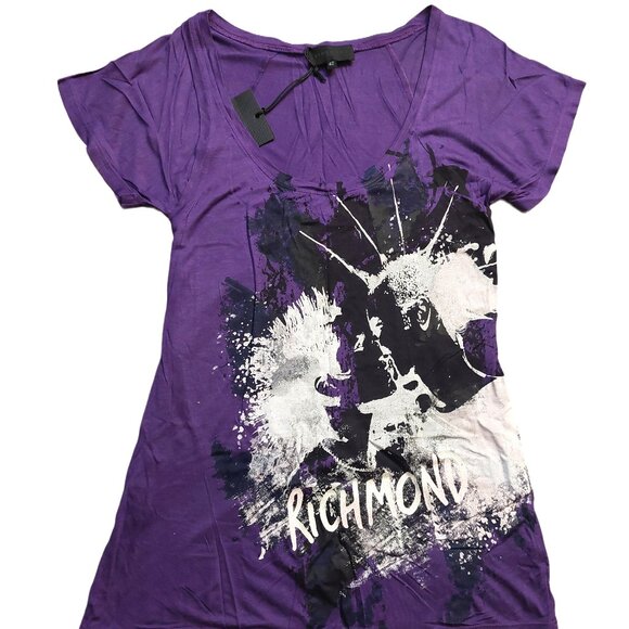 Richmond Purple Graphic Print Glitter Tee Shirt Sz 42 NWT - Picture 2 of 13